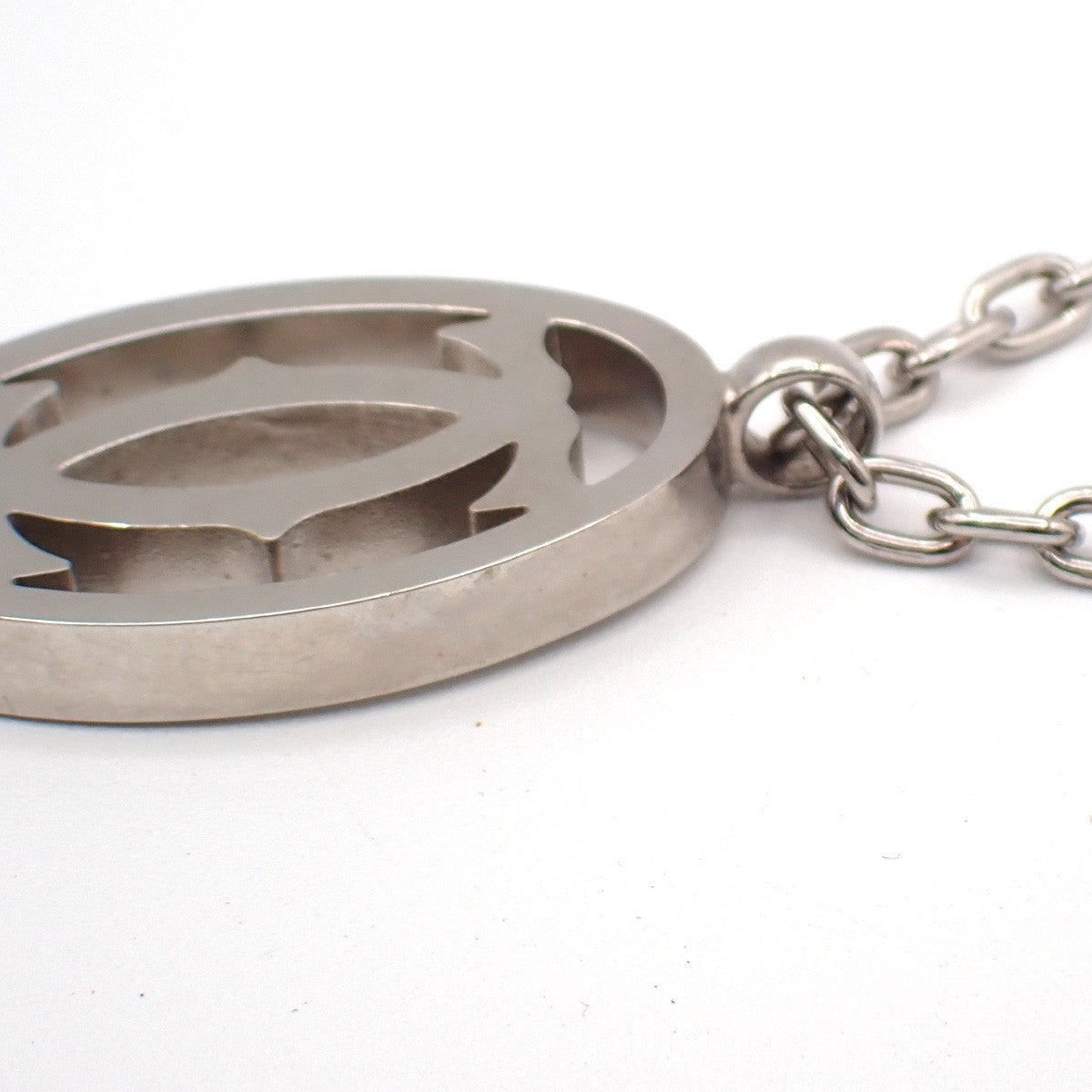 CARTIER 2C Logo Chain Bag Charm Key Ring Pendant Top Silver Accessory 07MA184