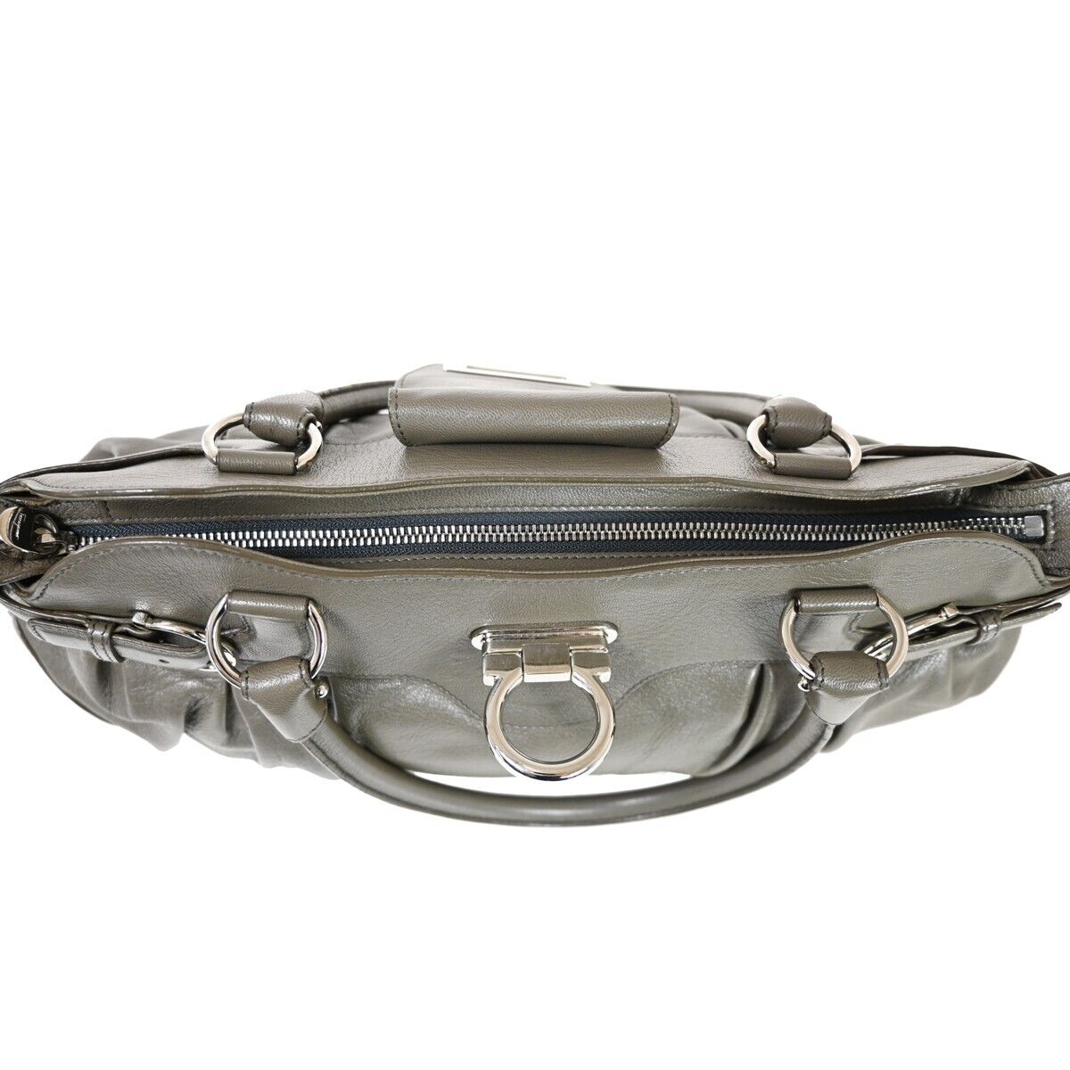 SALVATORE FERRAGAMO Logo Marisa Gancini Shoulder Bag Leather Gray Italy 66FA048