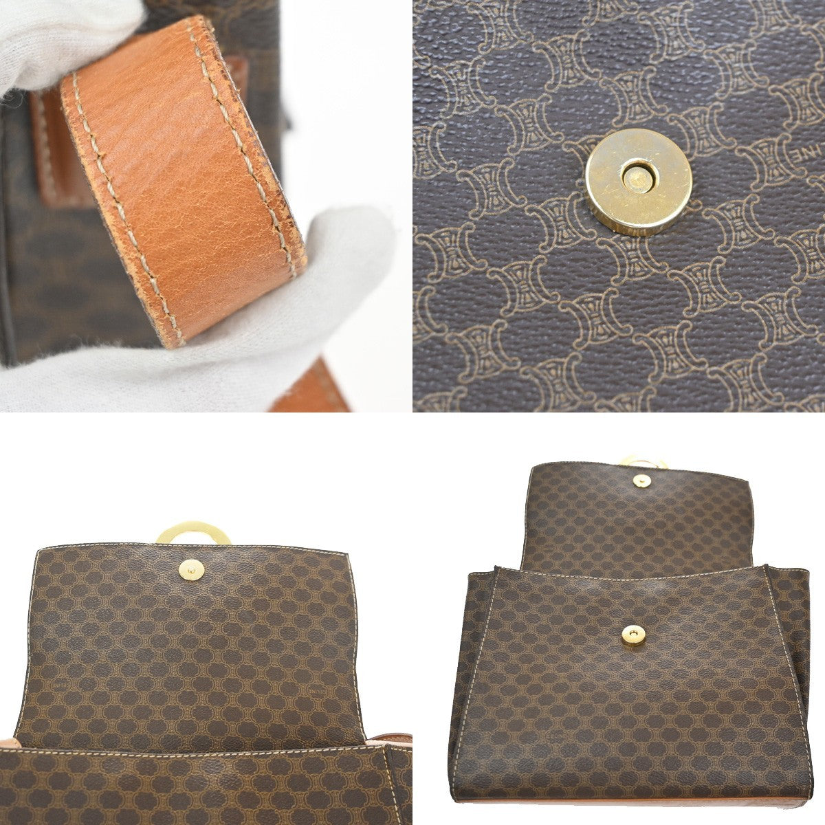 CELINE Macadam Circle Logo Shoulder Bag PVC Leather Brown GHW 88KC866