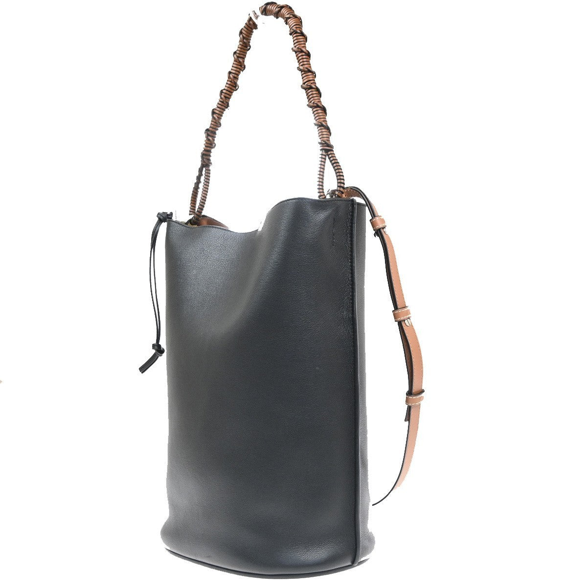 LOEWE Logo Anagram Gate Bucket 2Way Handle Shoulder Bag Leather BK Spain 24RL910