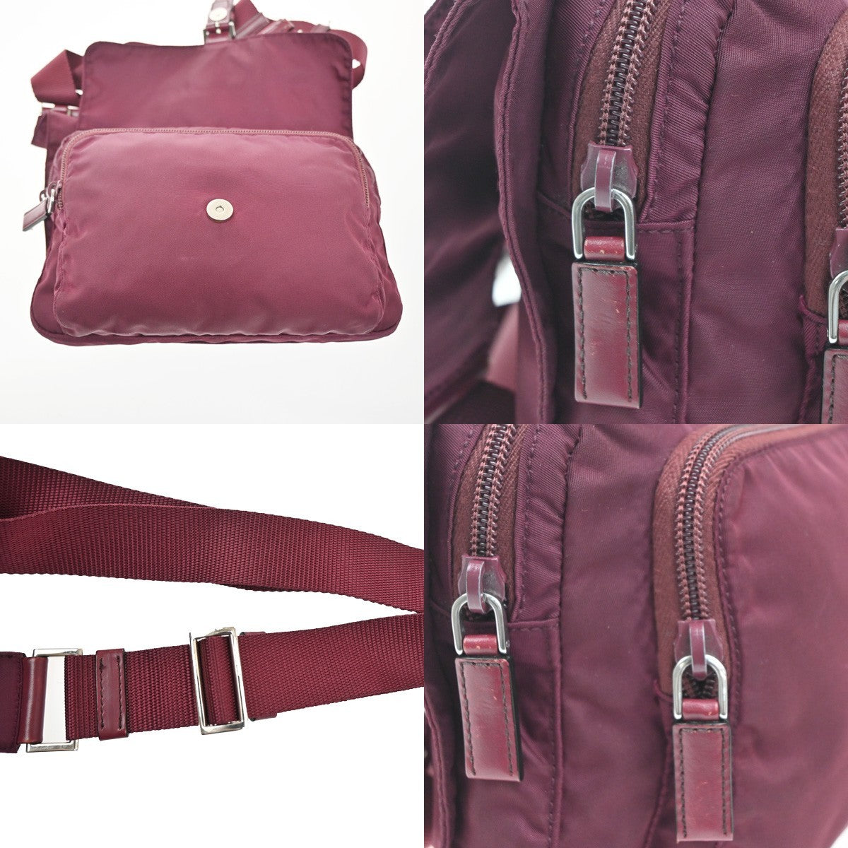 PRADA Logo Tessuto Crossbody Shoulder Bag Nylon Leather Red SHW 73KP542