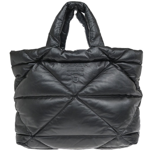 PRADA Logo Padded Hand Tote Bag Nappa Leather Black Italy 307RF799