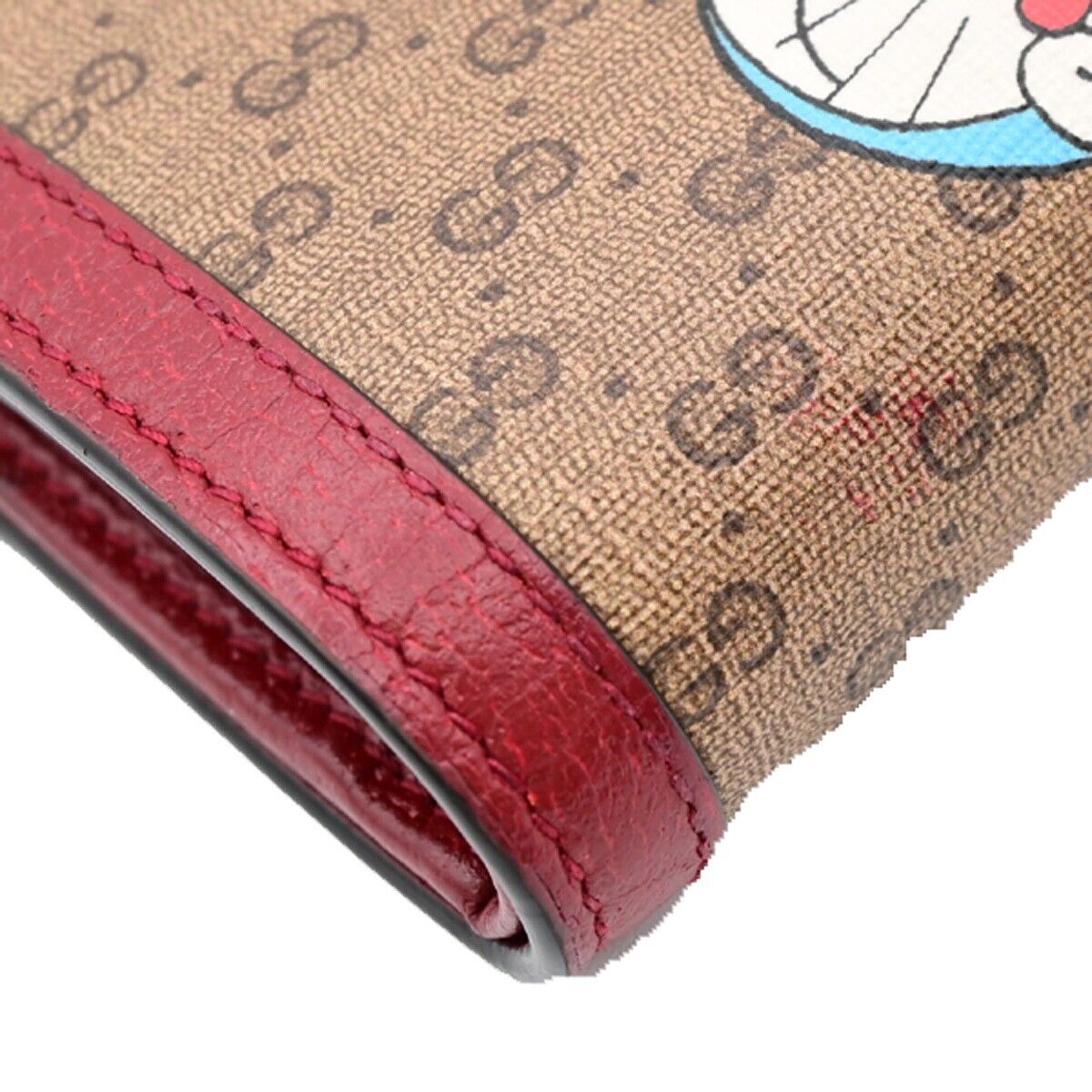 GUCCI Logo GG Pattern Doraemon Bifold Wallet Purse Supreme Leather Brown 34HB941