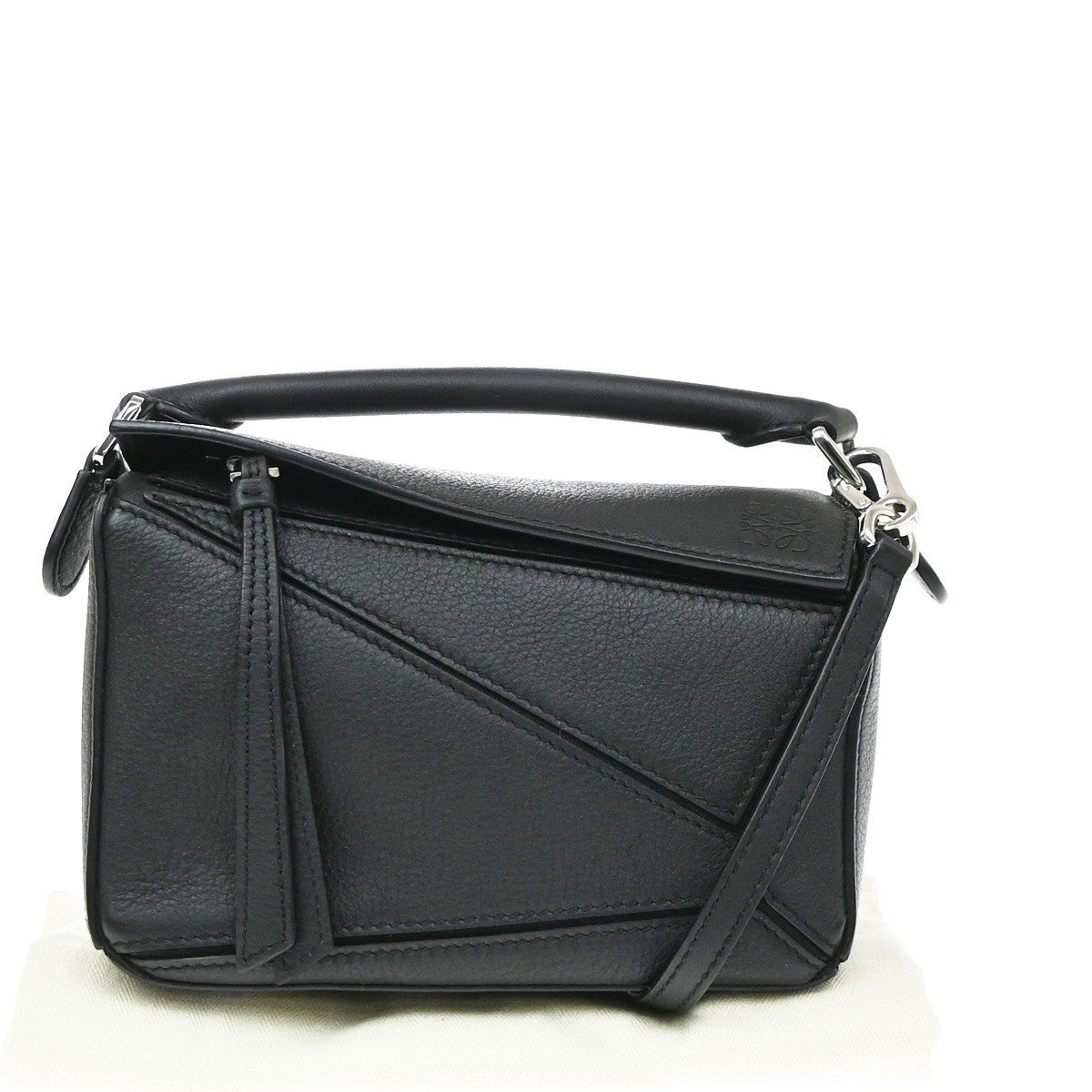 LOEWE Logo Puzzle Mini 2Way Shoulder Bag Leather Black SHW Spain 339RQ095