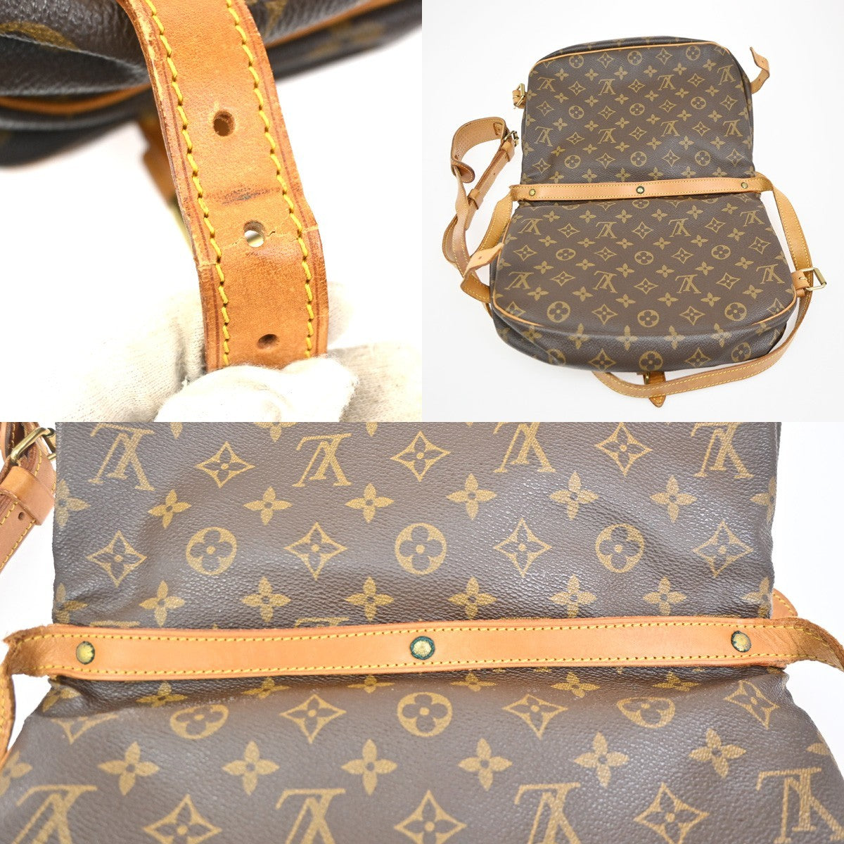 LOUIS VUITTON Logo Saumur 30 Shoulder Bag Monogram Leather Brown M42256 32ZA139