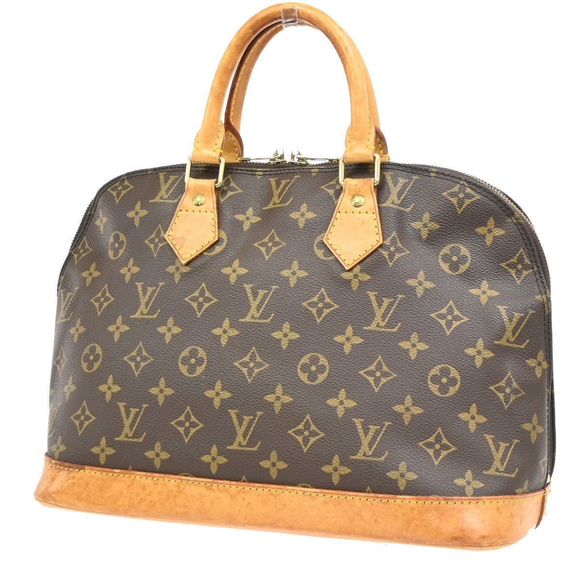 LOUIS VUITTON LV Logo Alma Hand Bag Monogram Leather Brown France M51130 85PA106