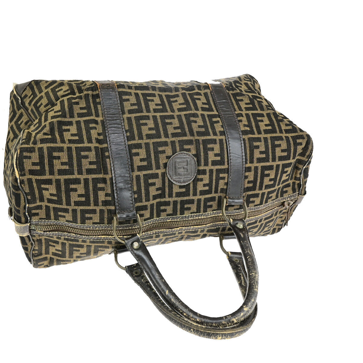 FENDI Logo Zucca Pattern Travel Hand Bag Canvas Leather Brown Italy 01SJ086
