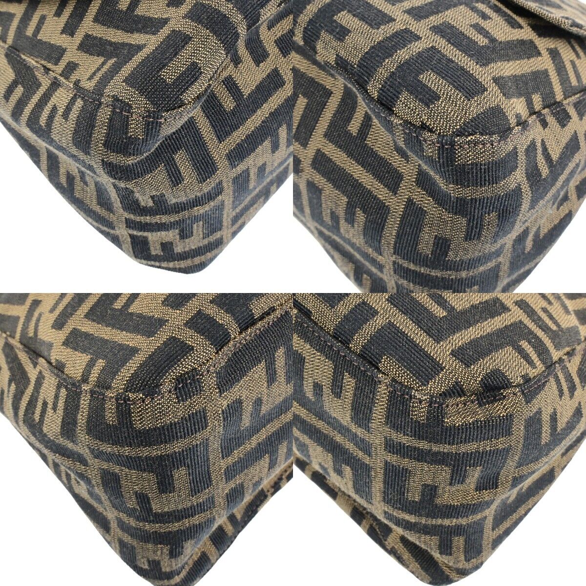 FENDI Logo Mamma Zucca Pattern Shoulder Bag Canvas Leather Brown Italy 25ED280