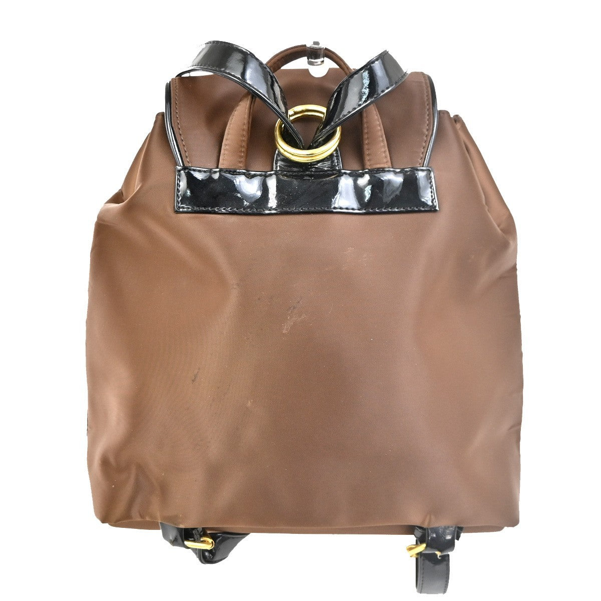 BALENCIAGA Logo Backpack Shoulder Bag Nylon Patent Leather Brown GHW 07TA443
