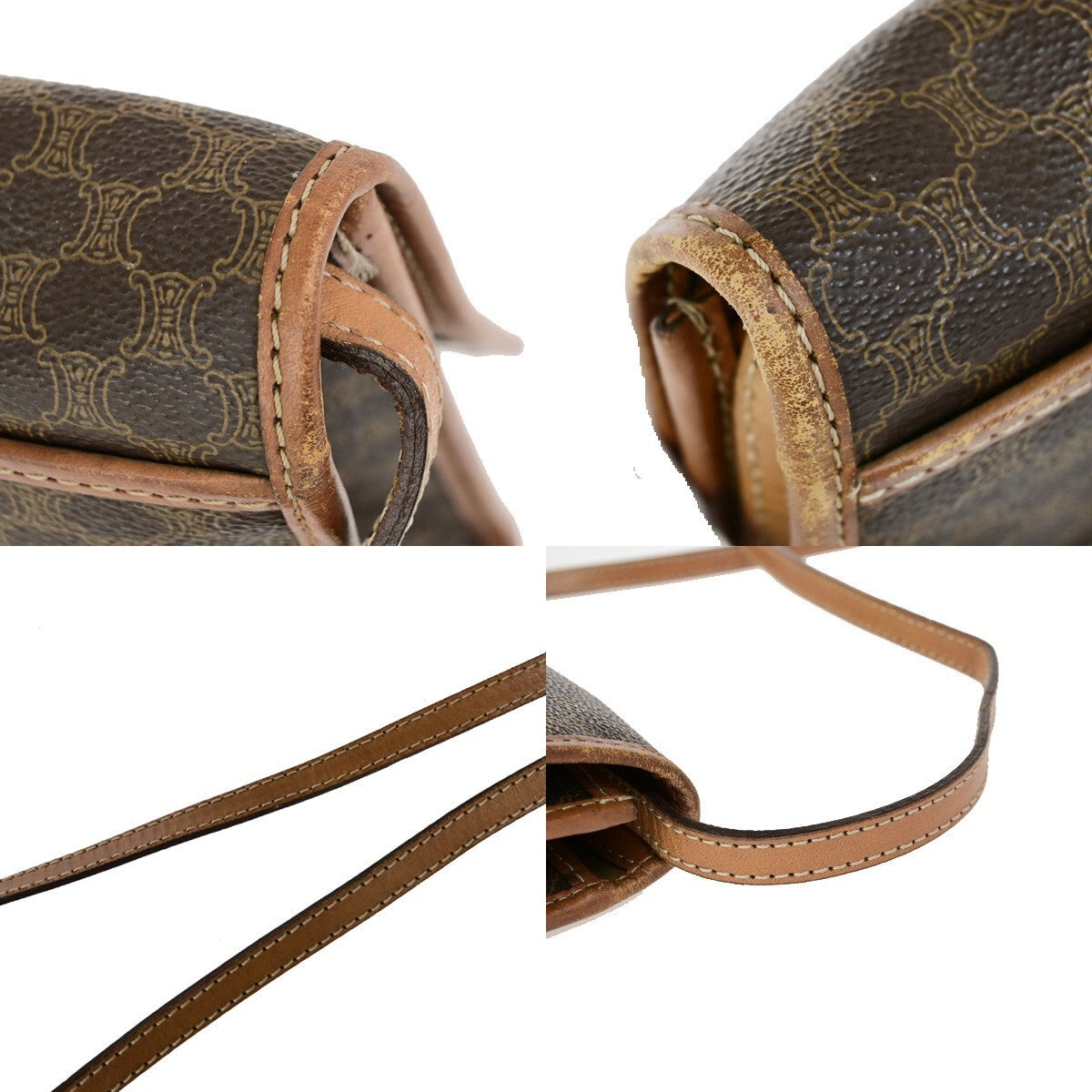 CELINE Logo Macadam Pattern Shoulder Bag PVC Leather Brown GHW Italy 65FB173