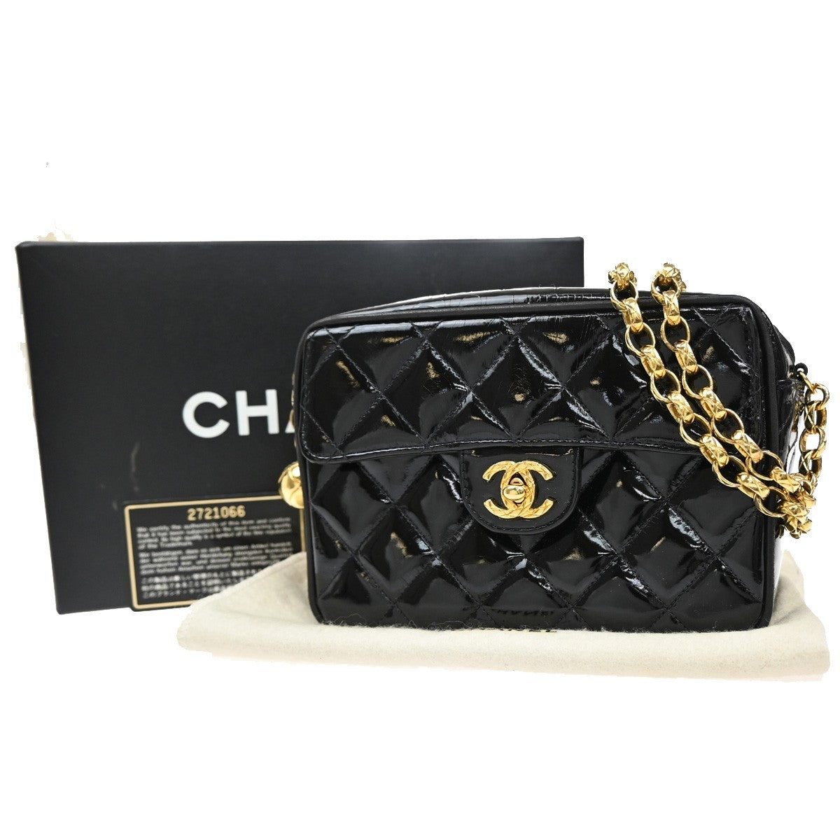 CHANEL CC Matelasse Mini Chain Shoulder Bag Patent Leather BK GHW VTG 375RL116