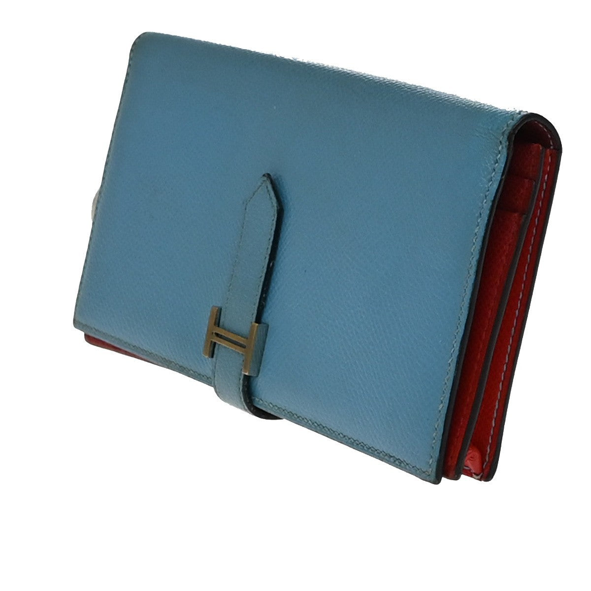 HERMES H Logo Bearn Long Bifold Wallet Leather Blue Red GHW France 32EF997