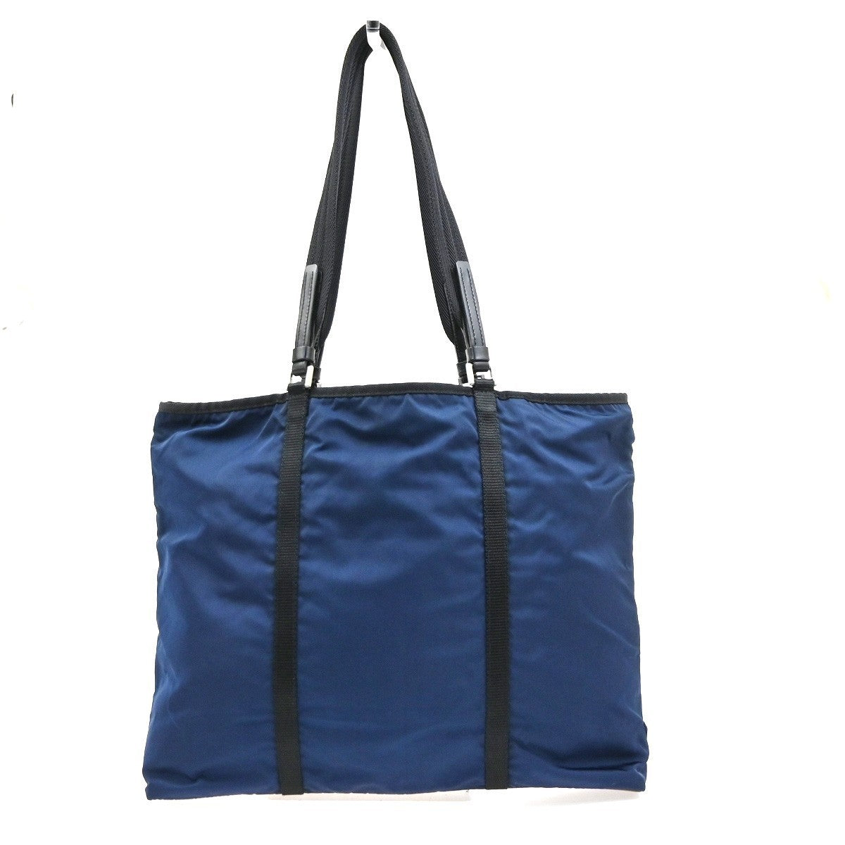 PRADA Logo Shoulder Tote Bag Nylon Canvas Leather Blue Black Italy 36MA685