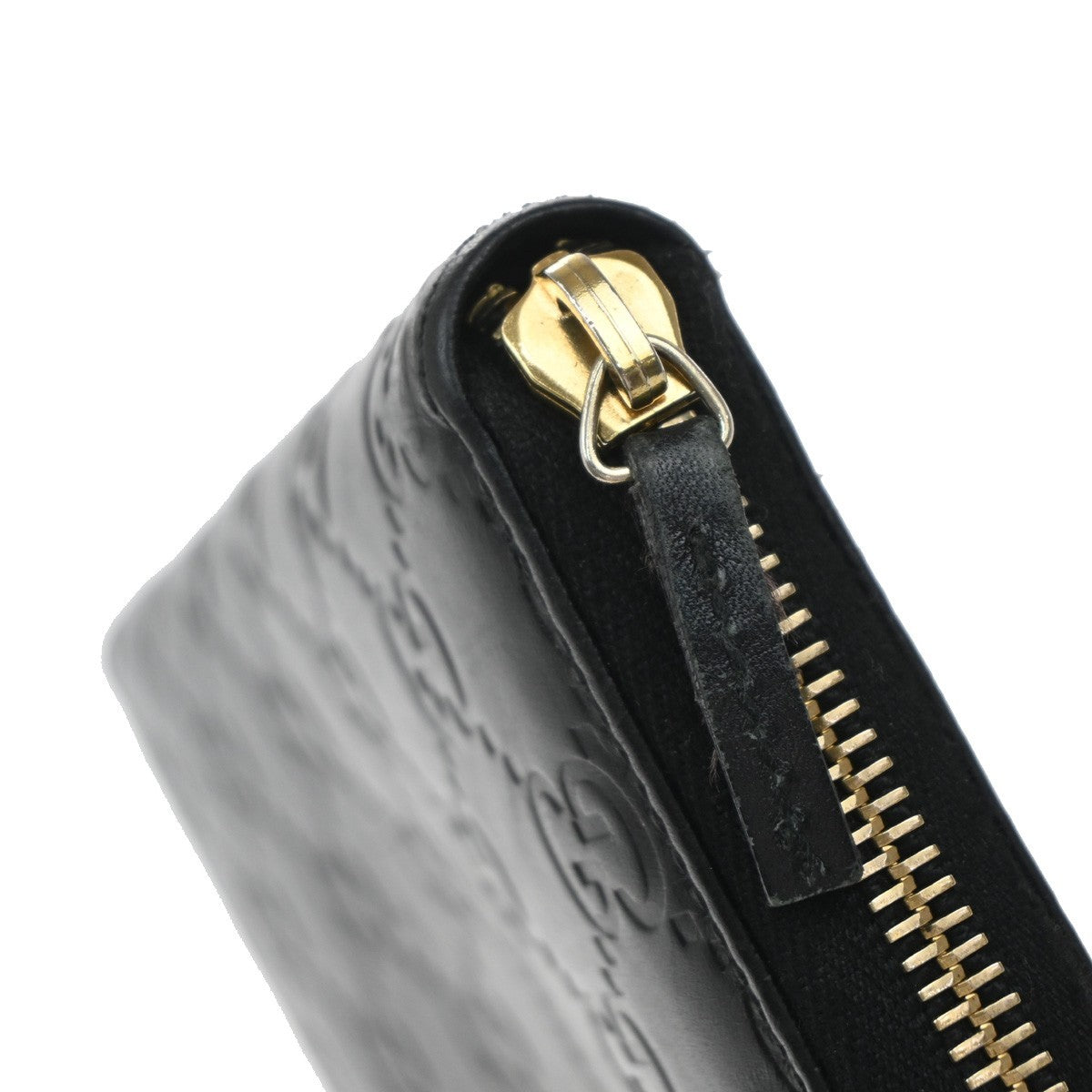 GUCCI Logo Guccissima GG Pattern Long Zipper Wallet Leather Black Gold 02KB378