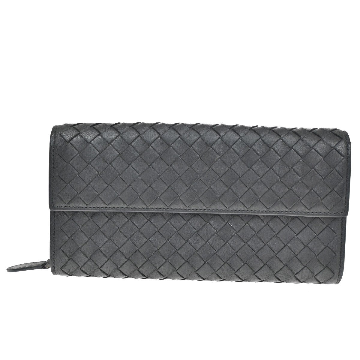 BOTTEGA VENETA Logo Intrecciato Long Bifold Wallet Leather Black 69TA154