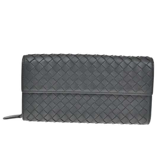 BOTTEGA VENETA Logo Intrecciato Long Bifold Wallet Leather Black 69TA154