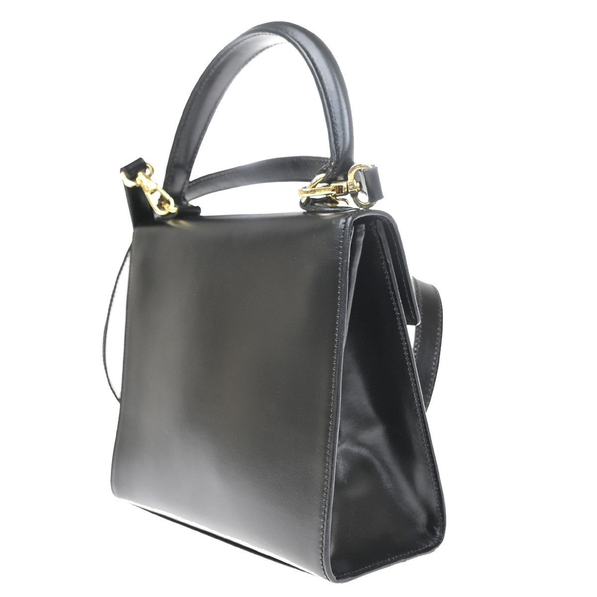 CELINE Logo Ring 2Way Shoulder Hand Bag Leather Black Italy GHW 34CA879