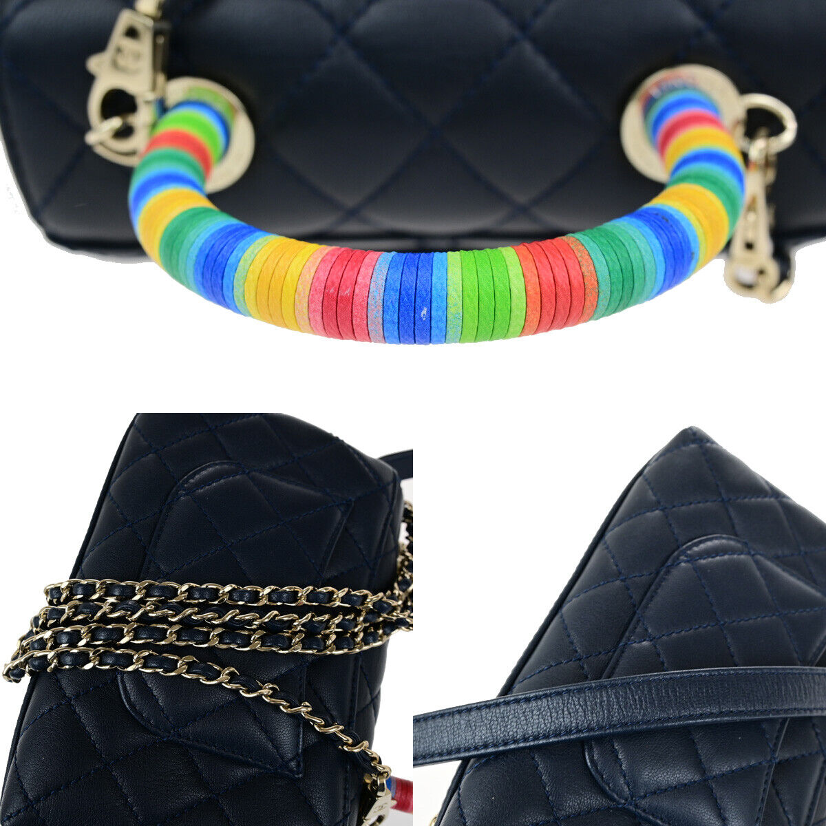 CHANEL CC XXS Matelasse Top Handle 2Way Chain Shoulder Bag Leather BE 793RK696