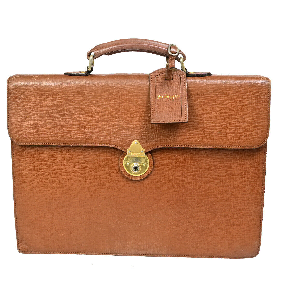 Burberrys Logo Business Briefcase Hand Bag Leather Brown 04YF619