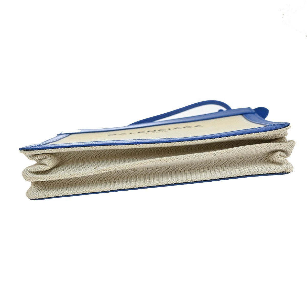 BALENCIAGA Logo 2Way Shoulder Clutch Bag Canvas Leather Beige Blue 62FB962