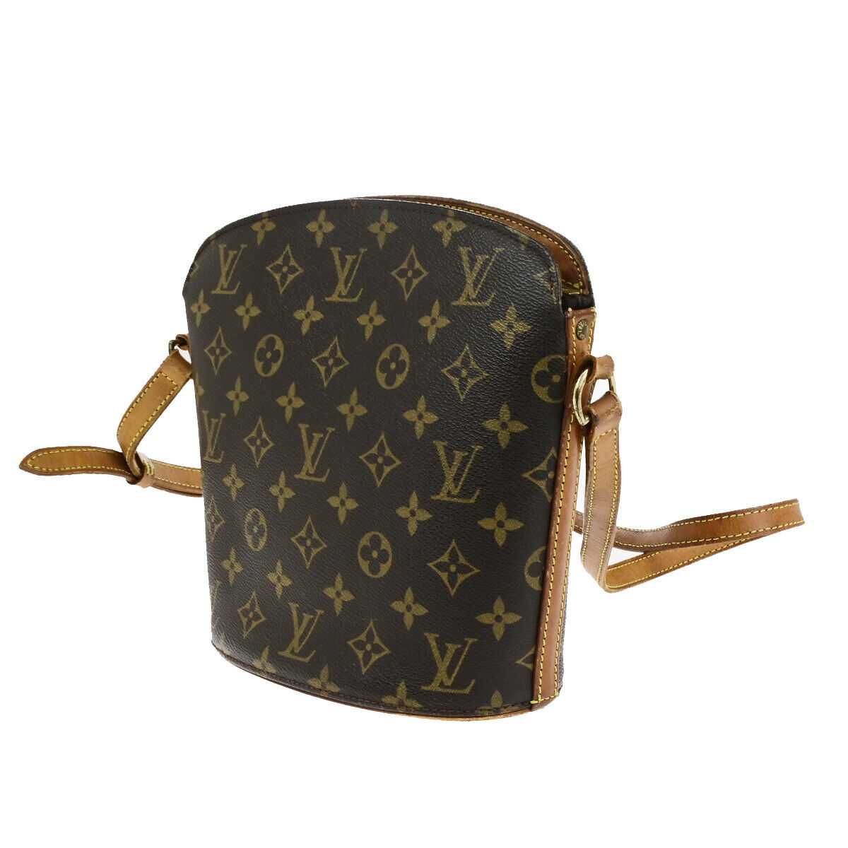 LOUIS VUITTON Logo Drouot Shoulder Bag Monogram Leather Brown M51290 34SJ621