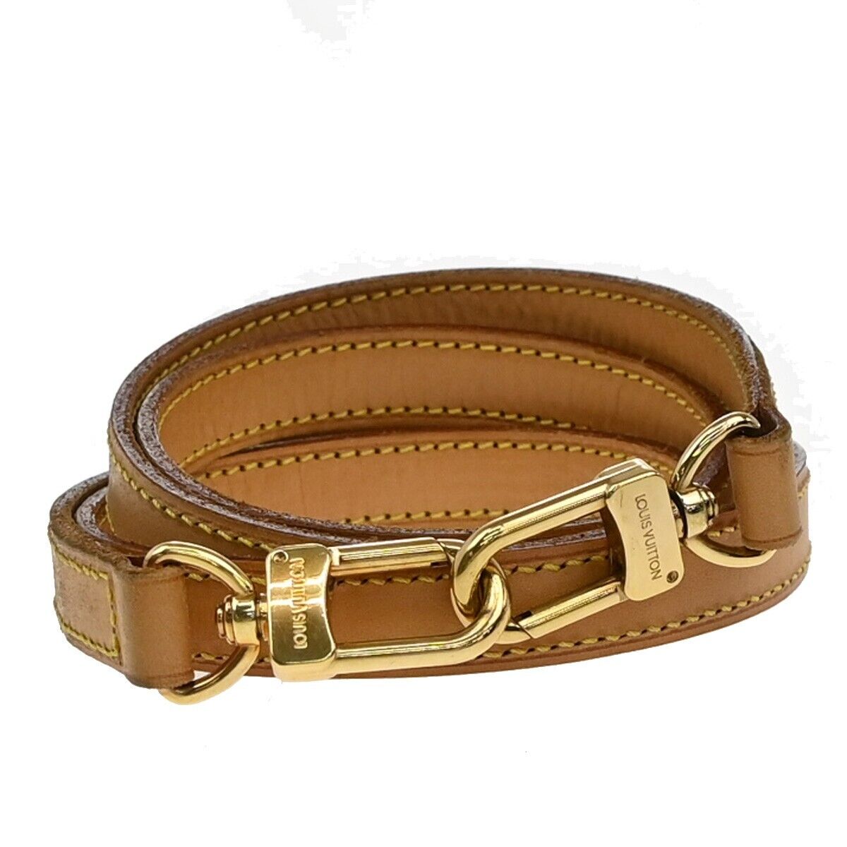 LOUIS VUITTON Logo Shoulder Strap Leather Brown Gold Bag Accessory 66EE109