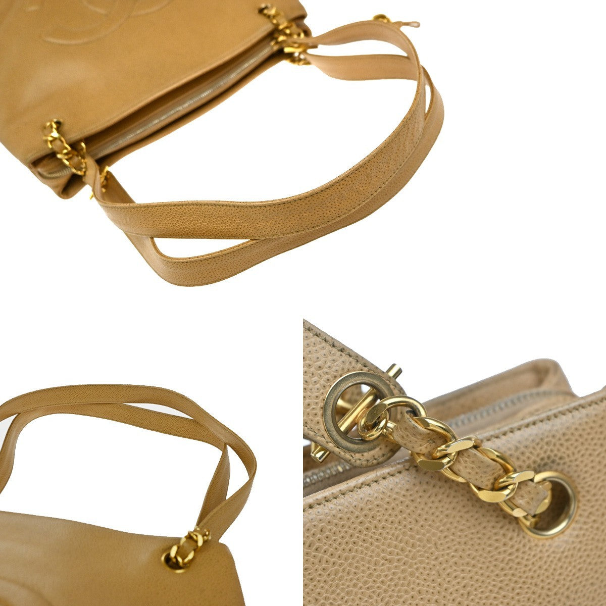 CHANEL CC Logo Chain Shoulder Bag Grained Calfskin Leather Beige Italy 680RP055