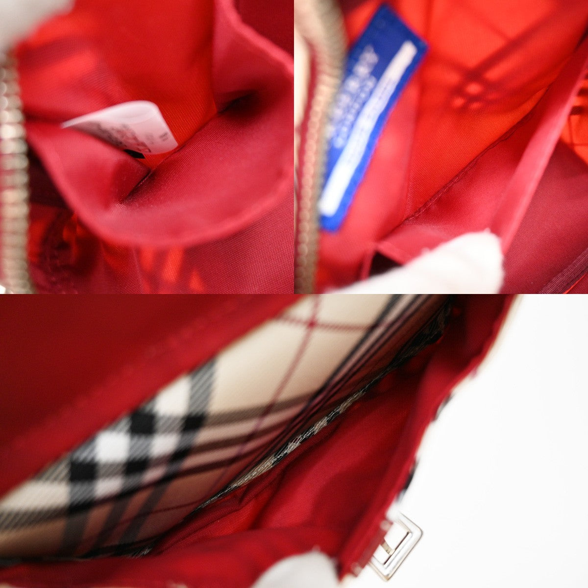 BURBERRY Logo Nova Check Shoulder Bag Canvas Leather Red Brown Japan 65EF694