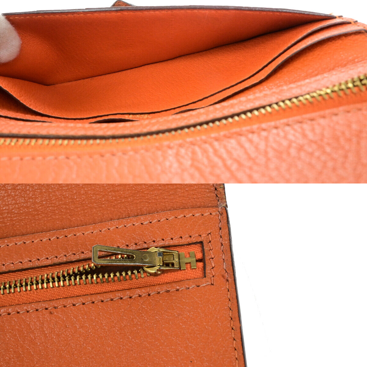 HERMES Bearn Long Bifold Wallet Chevre Mysore Goatskin Leather Orange 69YG766