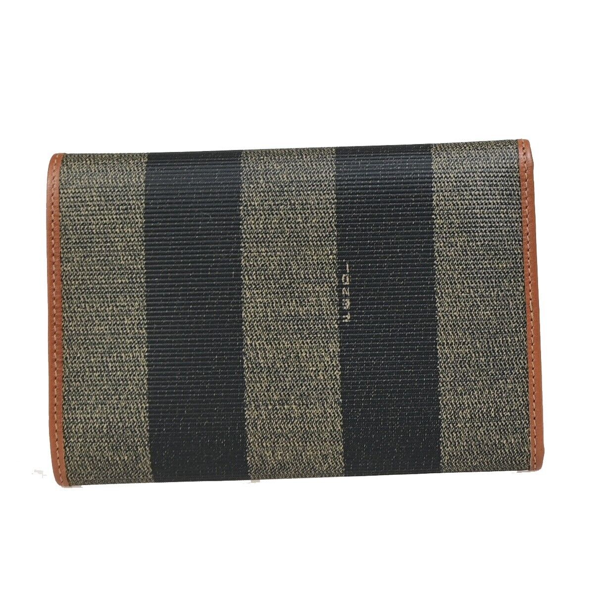 FENDI Logo Pequin Trifold Compact Wallet PVC Leather Brown Black Italy 05KA408