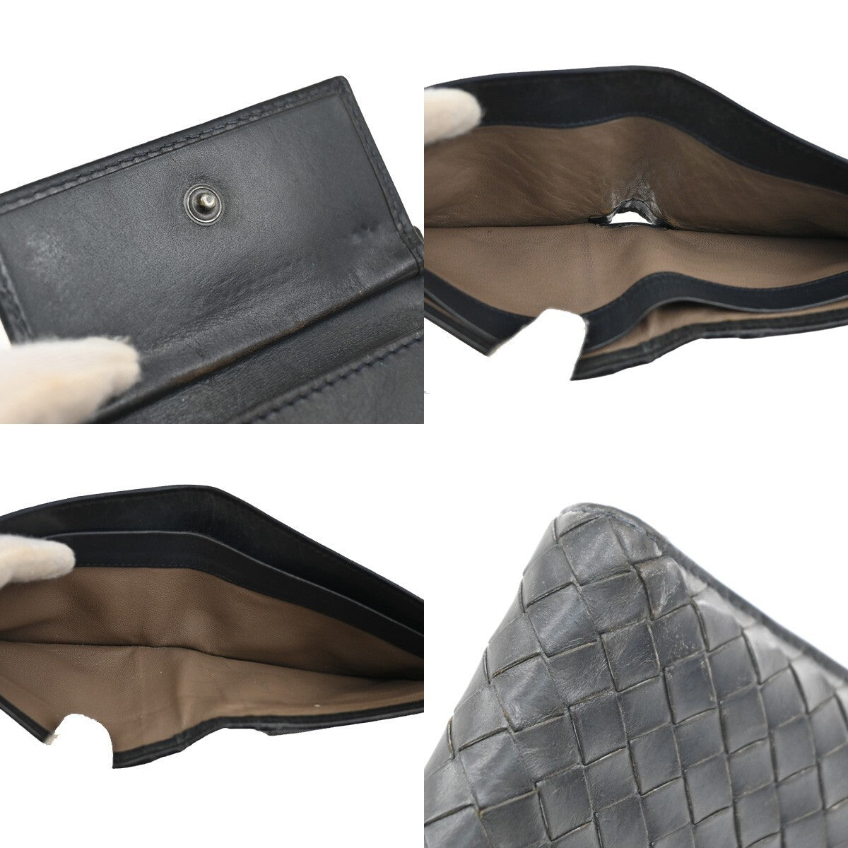 BOTTEGA VENETA Logo Intrecciato Bifold Compact Wallet Leather Navy Blue 07EE239