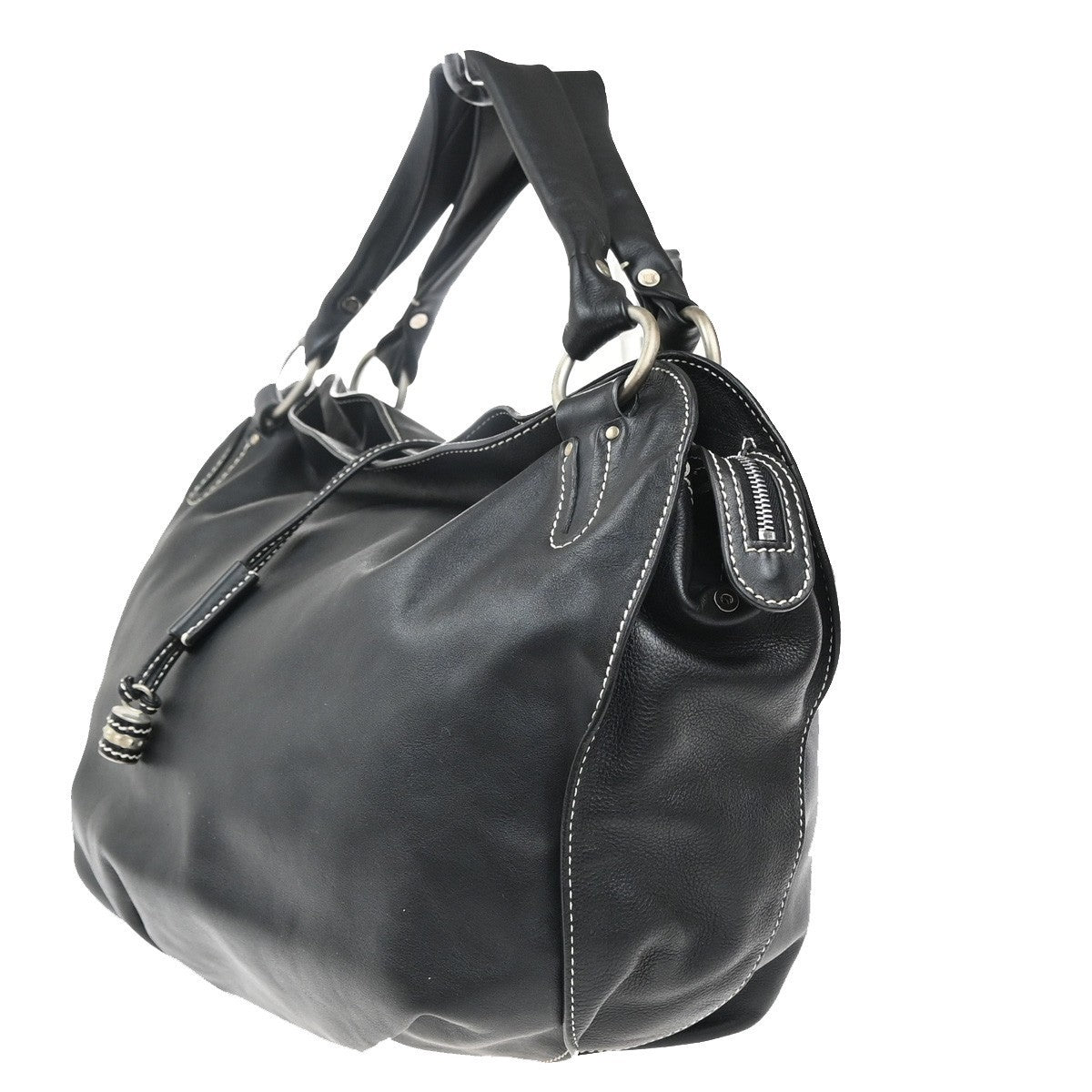 CELINE Logo Bittersweet Shoulder Hobo Hand Bag Leather Black SHW Italy 76MA411