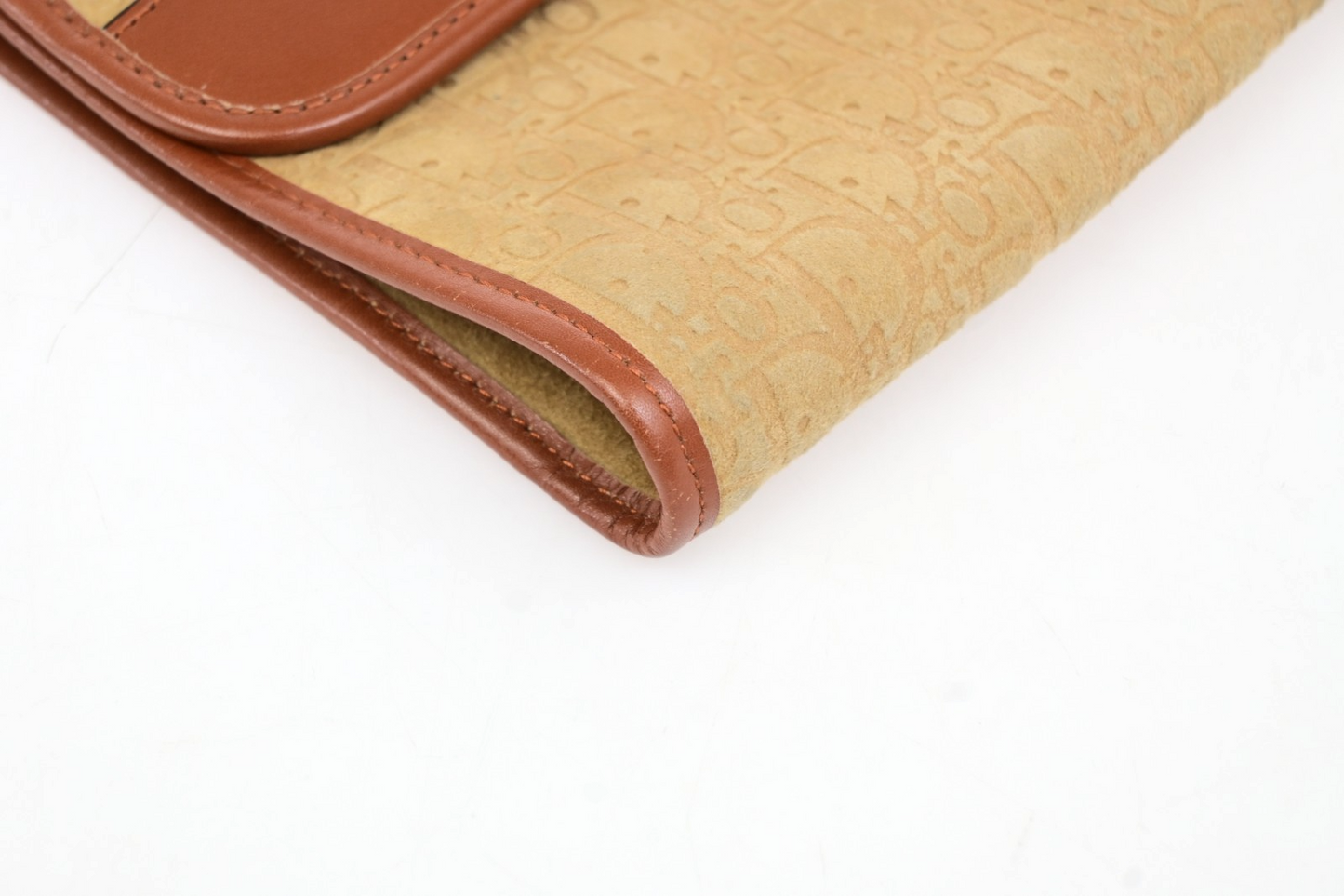 CHRISTIAN DIOR Trotter Chain Shoulder Clutch Bag Suede Leather Beige GHW 69TA411