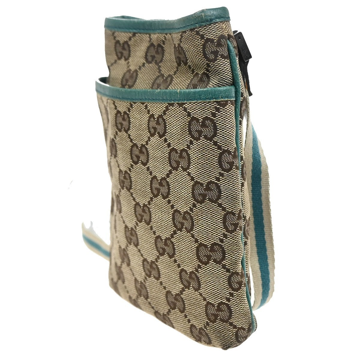 GUCCI GG Pattern Sherry Shoulder Bag Canvas Leather Beige Green Italy 64MA586