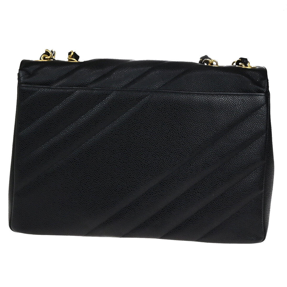 CHANEL CC Bias Stitch Chain Shoulder Bag Grained Calfskin Leather BK 744RK771