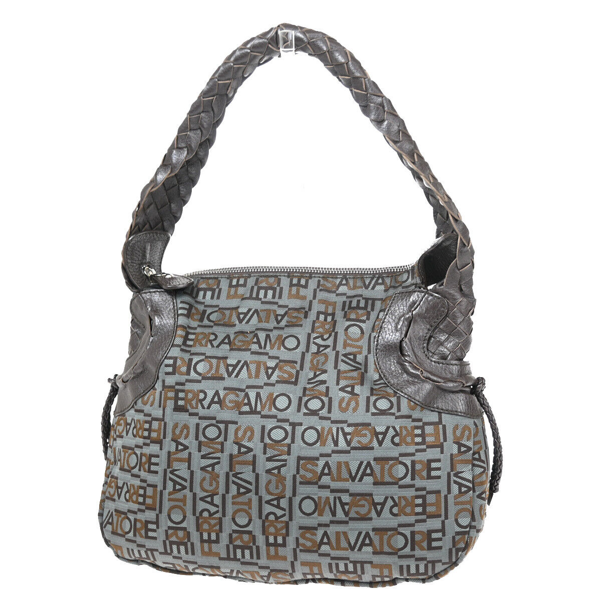 SALVATORE FERRAGAMO Gancini Shoulder Bag Canvas Leather Brown SHW Italy 04KA170