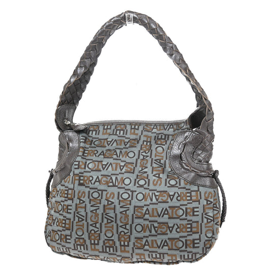 SALVATORE FERRAGAMO Gancini Shoulder Bag Canvas Leather Brown SHW Italy 04KA170