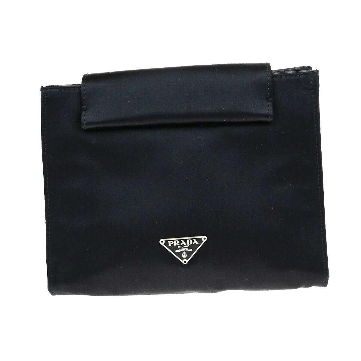 PRADA Logo Pouch Bag Nylon Black Nero Silver Made in Italy 63EB413