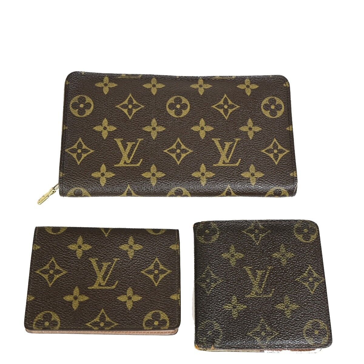 LOUIS VUITTON 3 Set Long Wallet Card Pass Case Monogram Leather Brown 69EB572