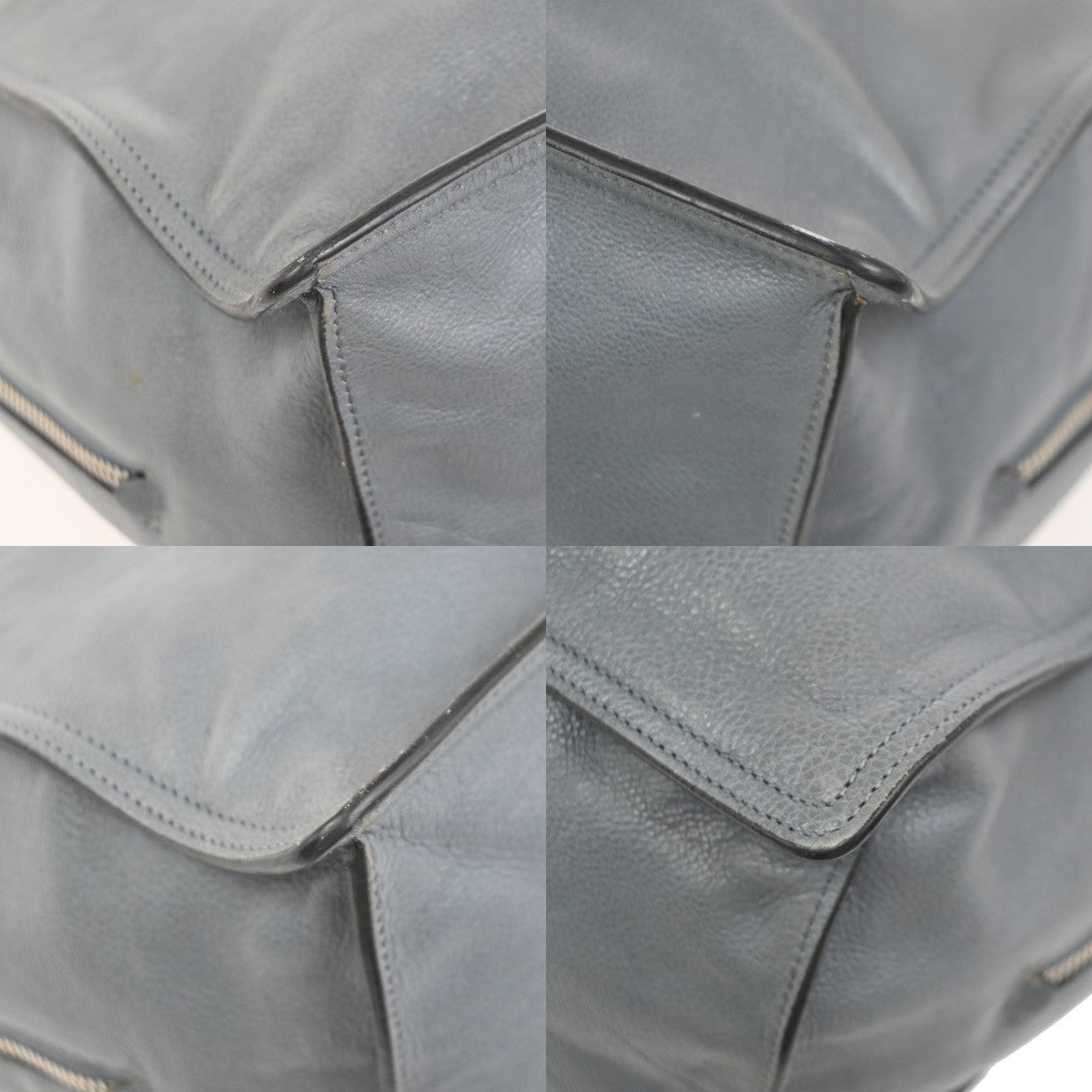 PRADA Logo Shoulder Tote Bag Glace Calf Leather Blue Marine SHW Italy 15KC780