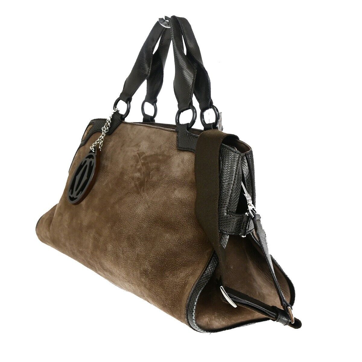 CARTIER 2C Logo 2Way Hand Shoulder Bag Leather Suede Brown Italy 31SH802