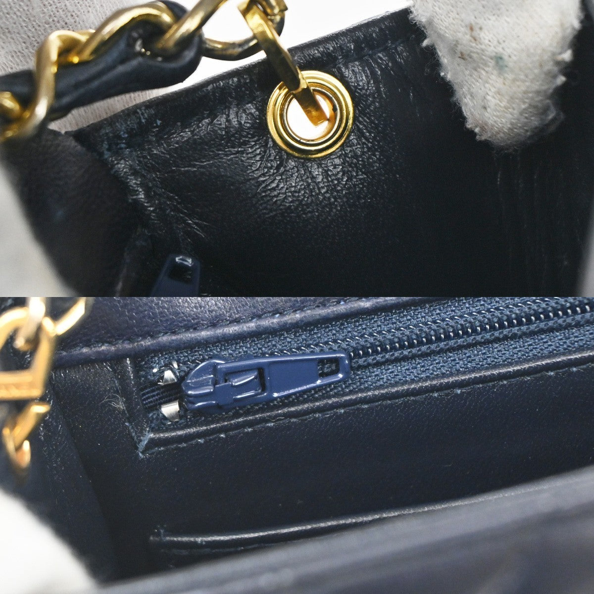 CHANEL CC Logo Mini Matelasse Chain Shoulder Bag Leather Blue GHW 373RL397
