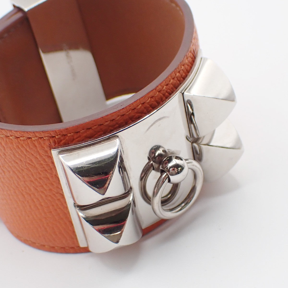 HERMES Collier de Chien Bracelet Size S Square O Epsom Leather Orange 89KP449