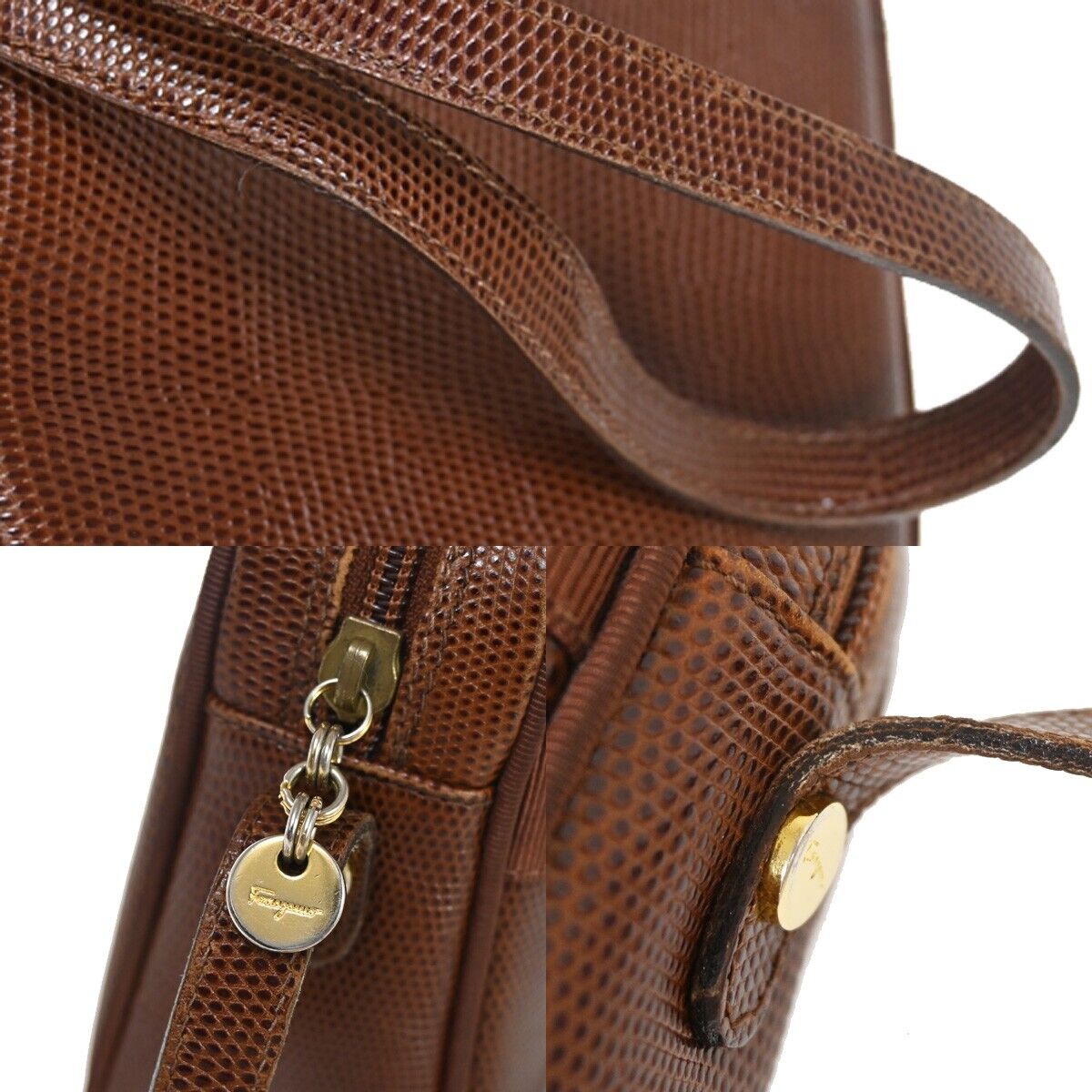 SALVATORE FERRAGAMO Vara Mini Shoulder Bag Embossing Leather Brown GHW 62YD180