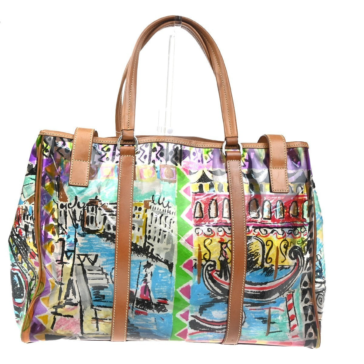 PRADA Venetian Print Shoulder Tote Bag Vinyl Leather Brown SHW Italy 37KD059