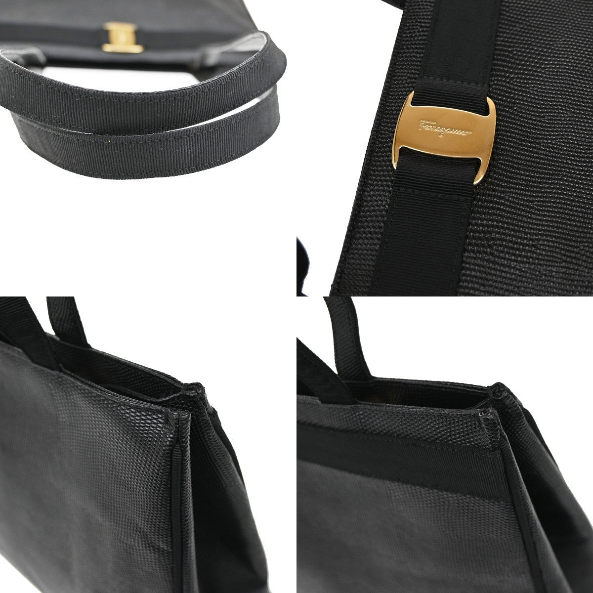 SALVATORE FERRAGAMO Vara Tote Shoulder Bag Embossing Leather Black GHW 64KB713