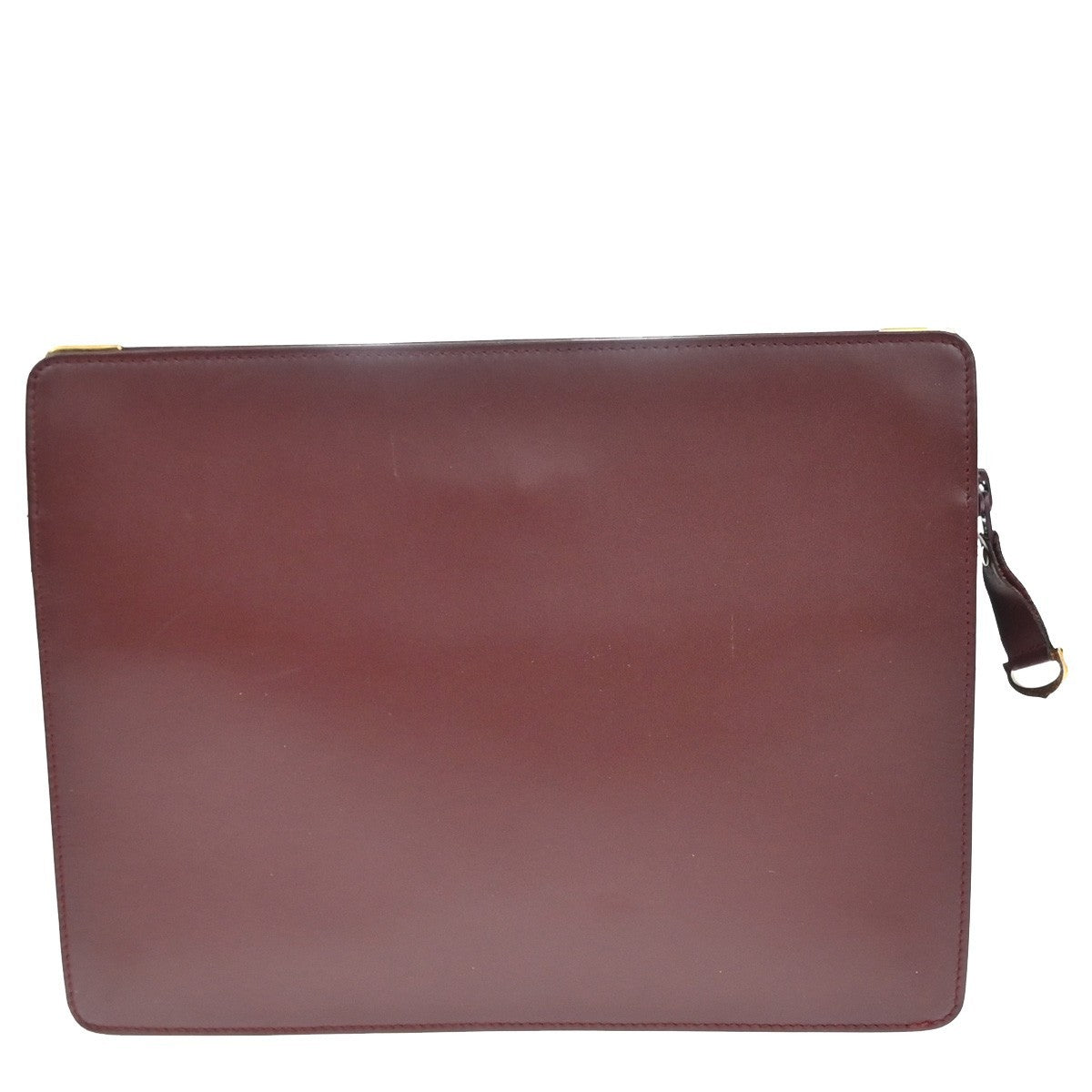 Must De Cartier 2C Clutch Hand Bag Leather Red Gold-Plated 01EF966