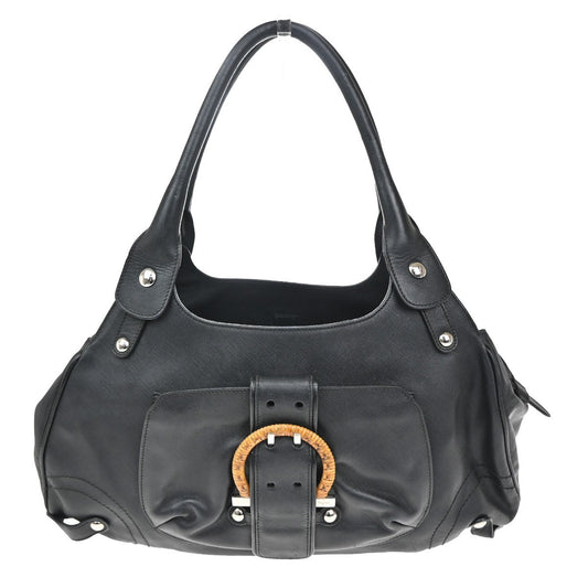 SALVATORE FERRAGAMO Gancini Shoulder Hand bag Leather Black Italy SHW 02TA394