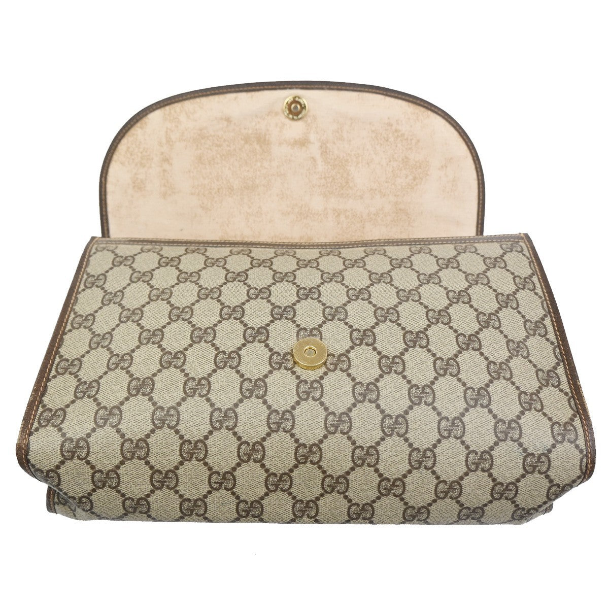 GUCCI GG Web Sherry Line Clutch Bag PVC Leather Beige Brown Italy 09ZA321
