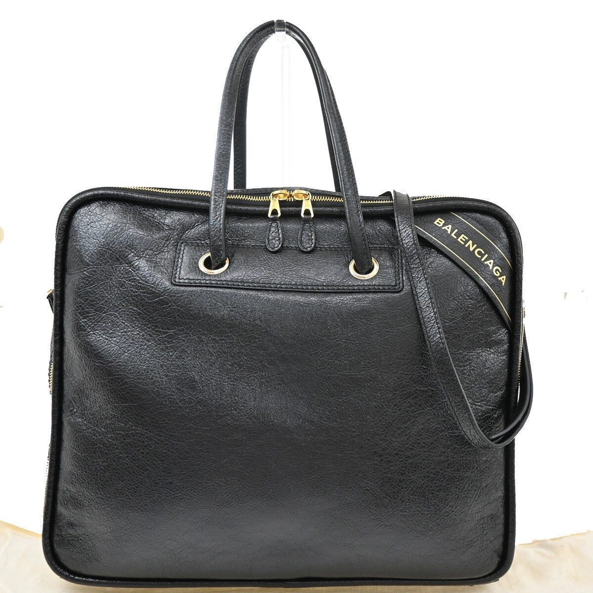 BALENCIAGA Blanket Square Medium 2Way Shoulder Hand Bag Leather Black 79RF362